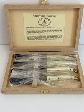 Laguiole Butter Knife Set with Ivory-Tone Handles and Brass Accents